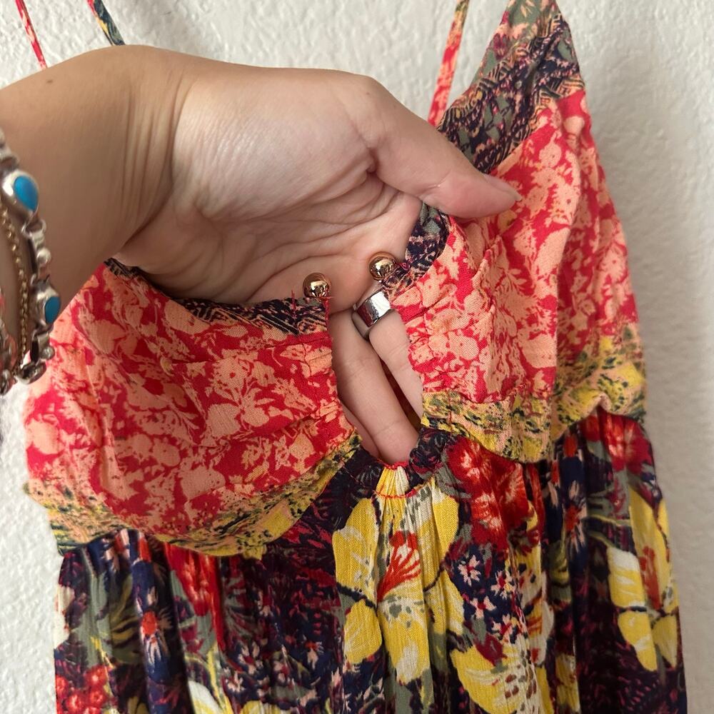 Free People Give A Little Boho Maxi Dress Floral in Pink Multi Size Medium - Picture 4 of 9
